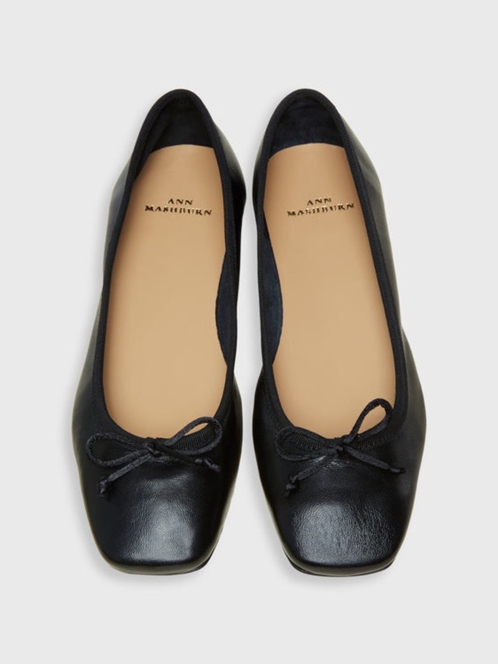 ANN MASHBURN Black Square-Toe Leather Ballet Flats
